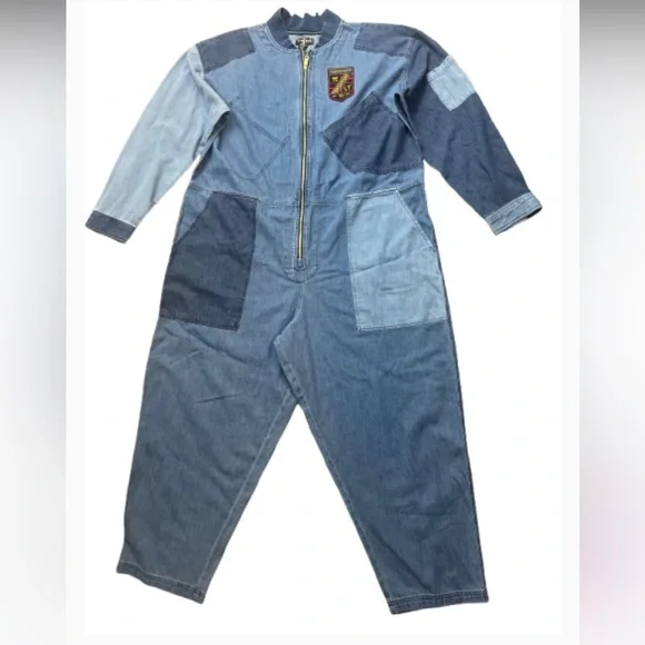 Houston White Streetcore  unisex Trendy denim blue Oversized Jumpsuit - Picture 6 of 12
